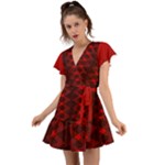 Rot Dunkel Flutter Sleeve Wrap Dress