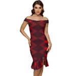 Rot Dunkel Off Shoulder Ruffle Split Hem Bodycon Dress