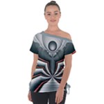 Fractal grau Off Shoulder Tie-Up T-Shirt