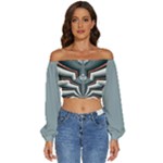 Fractal grau Long Sleeve Crinkled Weave Crop Top