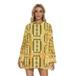 5443b ErickSays Round Neck Long Sleeve Bohemian Style Chiffon Mini Dress