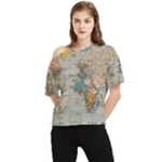 Vintage World Map One Shoulder Cut Out T-Shirt