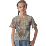 Vintage World Map Kids  Cuff Sleeve Scrunch Bottom T-Shirt