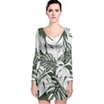 Abstract Art Tropical Leaves Long Sleeve Bodycon Dress