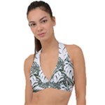 Abstract Art Tropical Leaves Halter Plunge Bikini Top