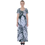 Abstract Art Tropical Leaves High Waist Short Sleeve Maxi Dress