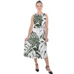 Abstract Art Tropical Leaves Midi Tie-Back Chiffon Dress