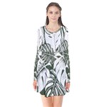 Abstract Art Tropical Leaves Long Sleeve V-neck Flare Dress