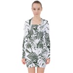 Abstract Art Tropical Leaves V-neck Bodycon Long Sleeve Dress