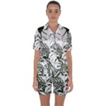 Abstract Art Tropical Leaves Satin Short Sleeve Pajamas Set