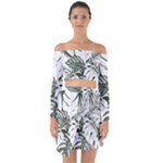 Abstract Art Tropical Leaves Off Shoulder Top with Skirt Set