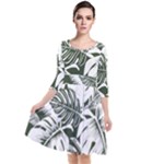 Abstract Art Tropical Leaves Quarter Sleeve Waist Band Dress