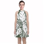 Abstract Art Tropical Leaves Velvet Halter Neckline Dress 