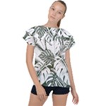 Abstract Art Tropical Leaves Ruffle Collar Chiffon Blouse