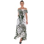 Abstract Art Tropical Leaves Off Shoulder Open Front Chiffon Dress