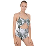 Abstract Art Tropical Leaves Scallop Top Cut Out Swimsuit