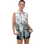 Abstract Art Tropical Leaves Sleeveless Chiffon Button Shirt