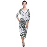 Abstract Art Tropical Leaves Quarter Sleeve Midi Velour Bodycon Dress