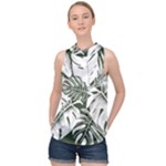 Abstract Art Tropical Leaves High Neck Satin Top