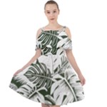 Abstract Art Tropical Leaves Cut Out Shoulders Chiffon Dress