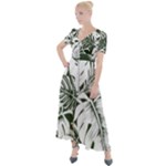 Abstract Art Tropical Leaves Button Up Short Sleeve Maxi Dress