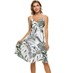 Abstract Art Tropical Leaves Sleeveless Tie Front Chiffon Dress