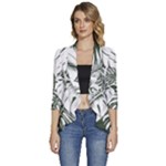 Abstract Art Tropical Leaves Women s 3/4 Sleeve Ruffle Edge Open Front Jacket