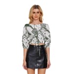 Abstract Art Tropical Leaves Mid Sleeve Drawstring Hem Top