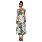 Abstract Art Tropical Leaves Sleeveless Cross Front Cocktail Midi Chiffon Dress