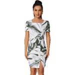 Abstract Art Tropical Leaves Fitted Knot Split End Bodycon Dress