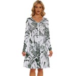 Abstract Art Tropical Leaves Long Sleeve Dress With Pocket