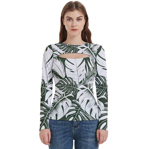 Abstract Art Tropical Leaves Women s Cut Out Long Sleeve T