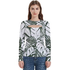 Abstract Art Tropical Leaves Women s Cut Out Long Sleeve T