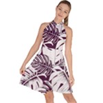 Abstract Art Tropical Leaves Sleeveless Halter Neck A-Line Dress