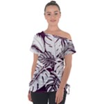 Abstract Art Tropical Leaves Off Shoulder Tie-Up T-Shirt