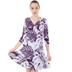 Abstract Art Tropical Leaves Quarter Sleeve Front Wrap Dress