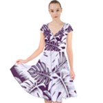 Abstract Art Tropical Leaves Cap Sleeve Front Wrap Midi Dress