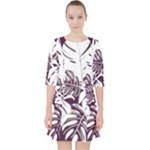 Abstract Art Tropical Leaves Quarter Sleeve Pocket Dress