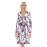 Abstract Art Tropical Leaves Long Sleeve Velvet Front Wrap Dress