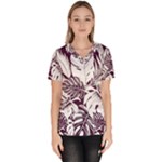 Abstract Art Tropical Leaves Women s V-Neck Scrub Top