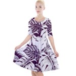 Abstract Art Tropical Leaves Quarter Sleeve A-Line Dress