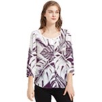 Abstract Art Tropical Leaves Chiffon Quarter Sleeve Blouse