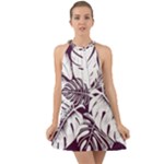 Abstract Art Tropical Leaves Halter Tie Back Chiffon Dress