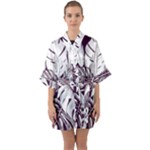 Abstract Art Tropical Leaves Half Sleeve Satin Kimono 