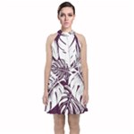 Abstract Art Tropical Leaves Velvet Halter Neckline Dress 