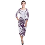 Abstract Art Tropical Leaves Quarter Sleeve Midi Velour Bodycon Dress