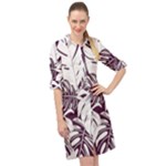 Abstract Art Tropical Leaves Long Sleeve Mini Shirt Dress