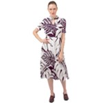 Abstract Art Tropical Leaves Keyhole Neckline Chiffon Dress