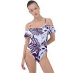 Abstract Art Tropical Leaves Frill Detail One Piece Swimsuit