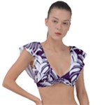 Abstract Art Tropical Leaves Plunge Frill Sleeve Bikini Top